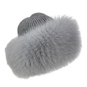 ECYC Women’s Winter Faux Fur Hat Gray Fluffy Warm Knit Hat Faux Fur Brim